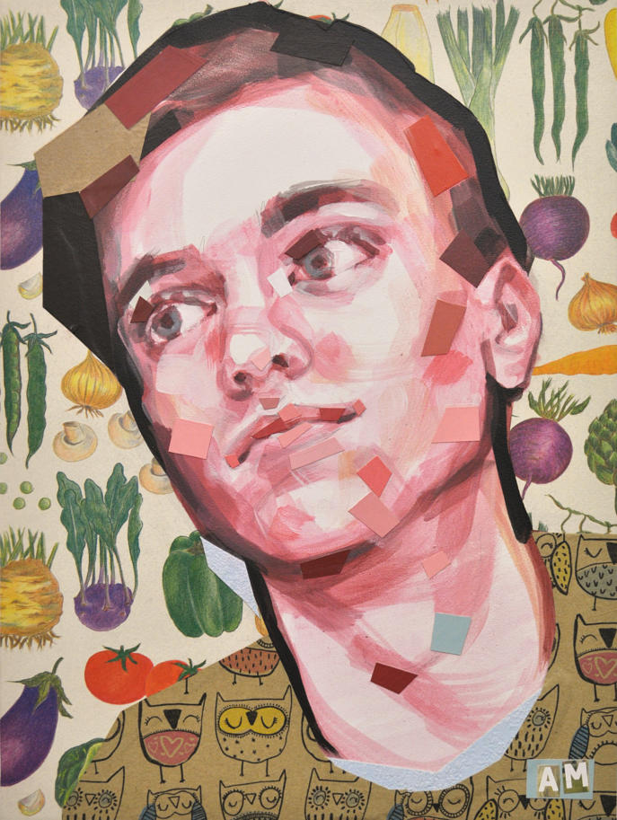 Murmelspieler 3 (120 x 120, Acryl, Kohle auf Leinwand)